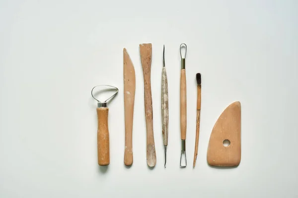 Wooden Tools Working Clay Ceramics — Stock Photo, Image