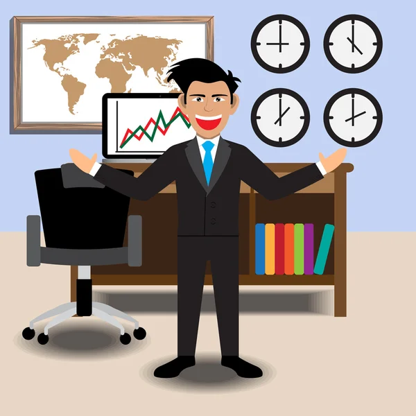 Businessman With Office. Vector Illustration — Stock Vector