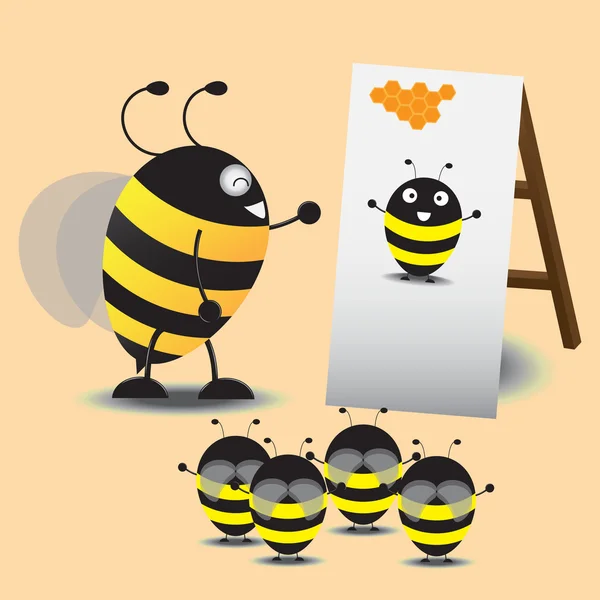 Grande ape ha insegnato la piccola ape a comportarsi come immagine — Vettoriale Stock