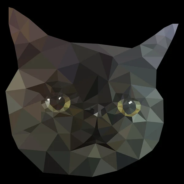 Gatto nero faccia bassa poli geometrica . — Vettoriale Stock
