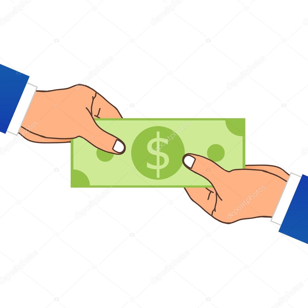 One Hand Giving A Money. Vector Illustration