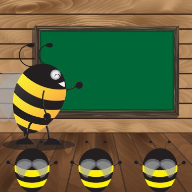 Ahşap zemin üzerinde Blackboard ile küçük arı öğretti büyük arı