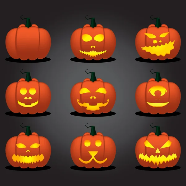 Conjunto de cara de calabaza de Halloween. Ilustración vectorial — Archivo Imágenes Vectoriales