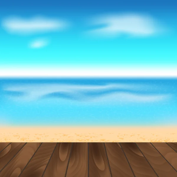 Piso de madeira e fundo de praia. Ilustração vetorial —  Vetores de Stock