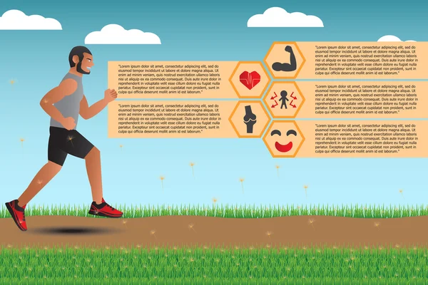 Infografiken für die Vorteile von Laufen und Joggen. Vektor — Stockvektor