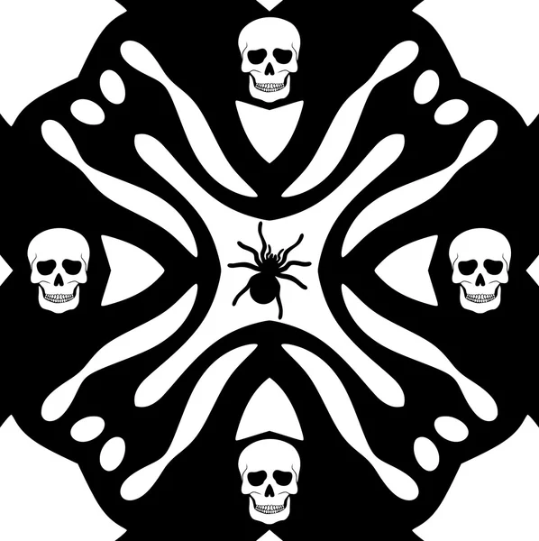 Monochromatic background with skulls ans spider silhouette — Stock Vector