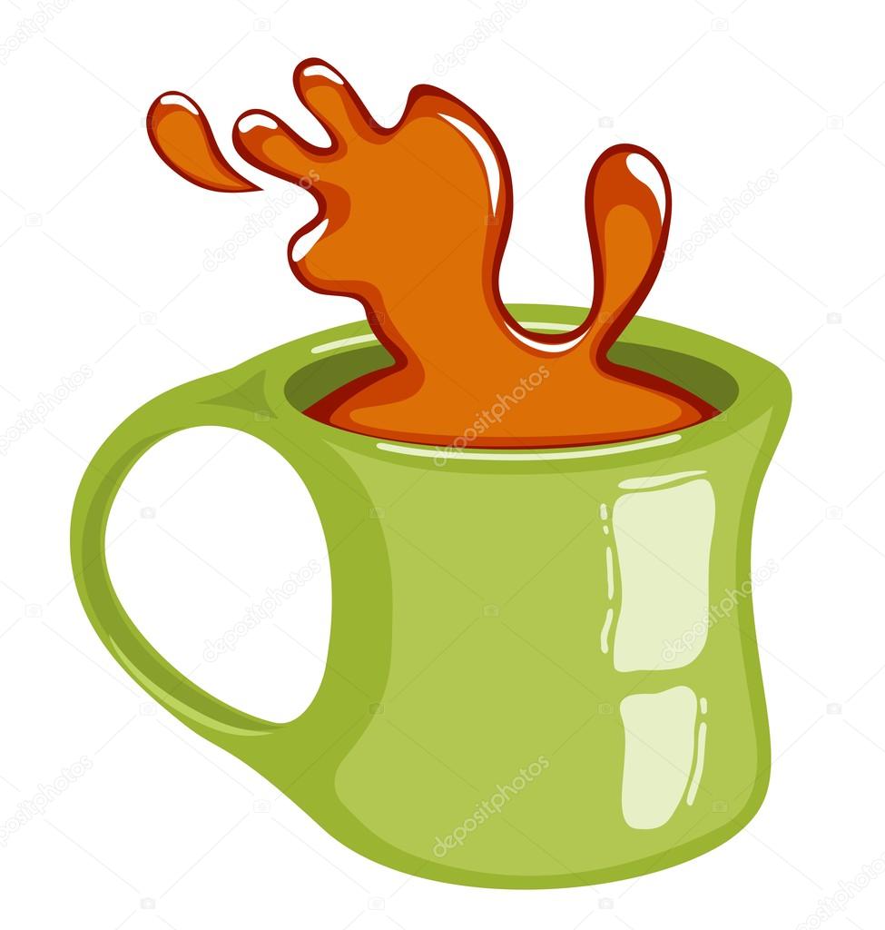 Hot tea mug with splash. Juice