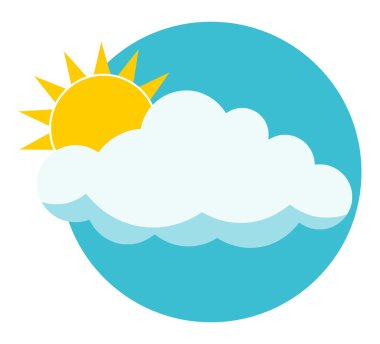 Düz güneş bulut mavi gökyüzü üzerinde arkasında. Güneş bulut. Simge. Logosunu görmeniz gerekir. İzole