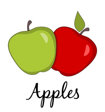 İki elma uzun gölge ile. Resim yazısı. İzole