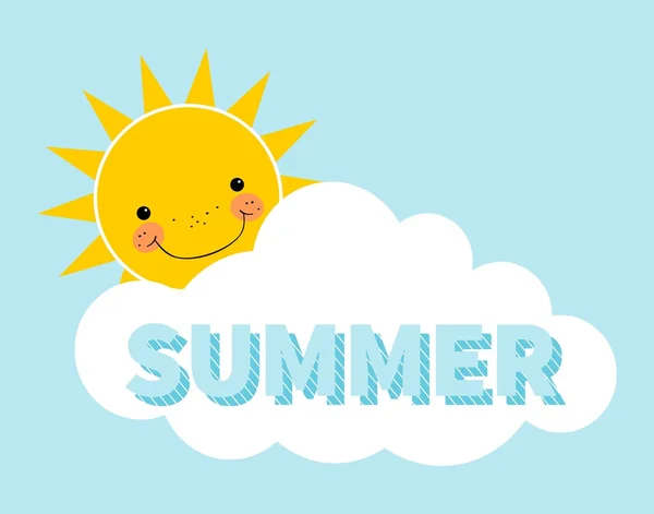 Γελοιογραφία καλοκαίρι φόντο. Κυρ Cloud. Σχεδίαση με ήλιο ευτυχισμένη smiley — Διανυσματικό Αρχείο