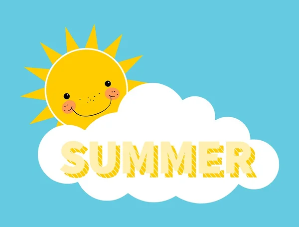 Fundo de verão com sol por trás da nuvem e letras de verão —  Vetores de Stock