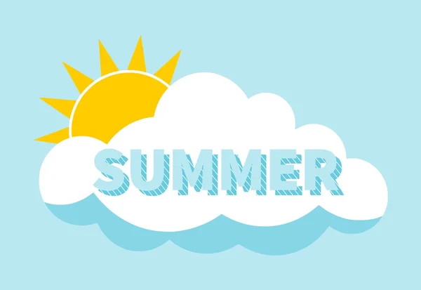 Letras de verano y sol detrás del fondo de la nube. Concepto de verano. Diseño plano — Vector de stock