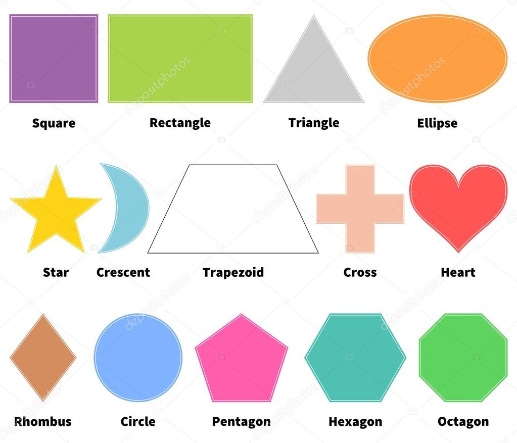 Basic shapes for kids. Learn 2D shapes. Isolated on white background. Design elements for children