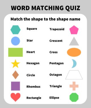 Basic Shapes Matching Quiz. Learning 2D shapes for children clipart