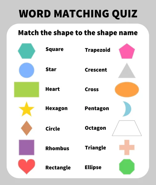 Quiz de base sur les formes assorties. Apprendre les formes 2D pour les enfants — Image vectorielle