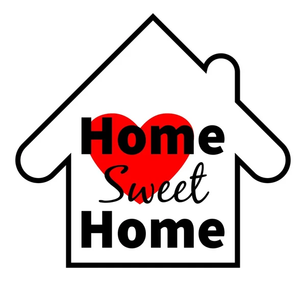 Σπίτι γλυκό σπίτι. Κόκκινη καρδιά. Σχεδιασμός για ευχετήριες κάρτες, εκτυπώσεις και έργα web — Διανυσματικό Αρχείο