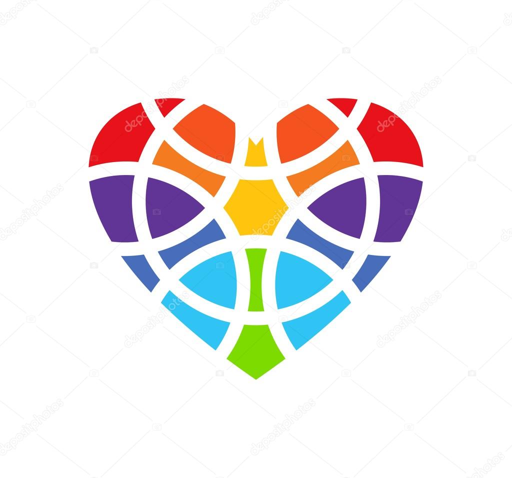Logo colorato cuore Disegno di marchio del cuore Elemento di disegno del cuore Clipart di cuore Icona del cuore A forma di cuore spezzettata Isolato