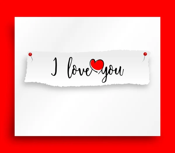 Adoro la tua dichiarazione d'amore su sfondo rosso. Messaggio appuntato — Foto Stock