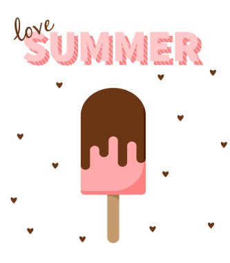 Yürekleri yaz çilekli dondurma seviyorum. Kartları, parmak izi, t-shirtler, web vb için tasarım