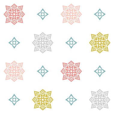 Kusursuz pastel desenli, zarif süslemeli. Pembe, kırmızı, mavi, okher, beyaz, gri renk. Zarif fayans dokusu. Geometrik kaplama tasarımı