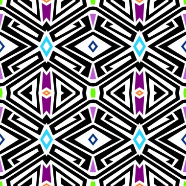 Beyaz arkaplan üzerinde kusursuz renkli geometrik desen. Tekrarlanan modern kaplama, ambalaj kağıtları, duvar kağıtları vs.. 