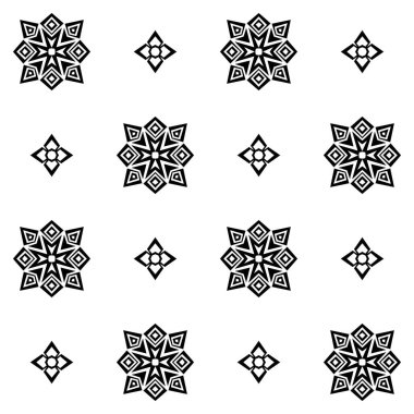 Zarif süslemeleri olan kusursuz monokromatik desen. Siyah beyaz tasarım arka plan. Geometrik döşeme dokusu