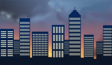 Şehir gün batımında ufuk çizgisi 