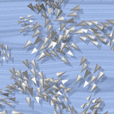 Plenty of silver colored spikes scattered on blue  clipart