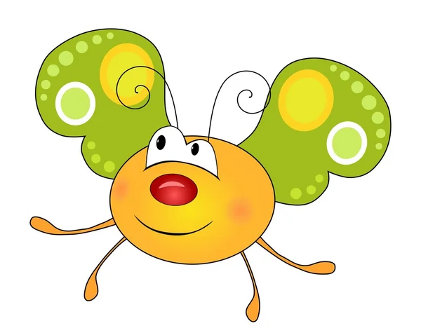 Aranyos, mosolygós sárga pillangó karakter elszigetelt fehér — Stock Fotó