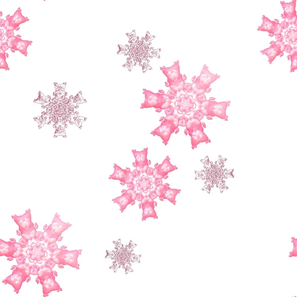 Бесшовный розовый рисунок снежинки на белом фоне — стоковое фото