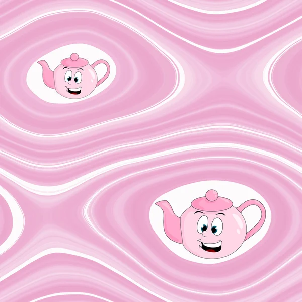Fundo abstrato com chaleira de desenho animado em rosa — Fotografia de Stock