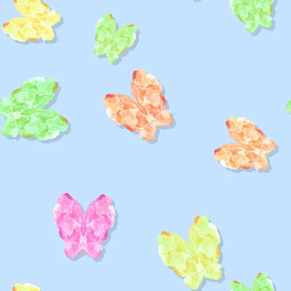 Seamless pastel colored butterflies pattern on blue — Stock Photo, Image