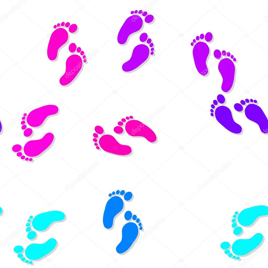Baby footprints seamless background on white
