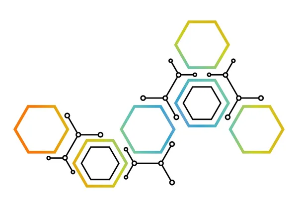 Abstrakt bakgrund med färgade hexagoner. Kommunikation tema. Cellerna — Stockfoto