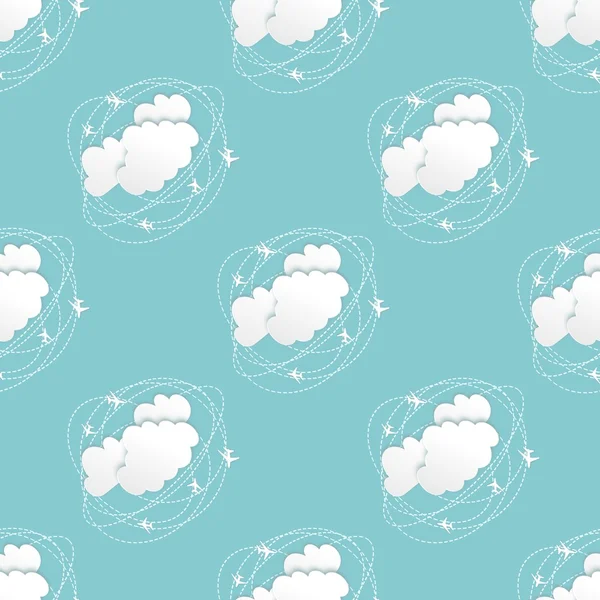 Seamless pattern or background with clouds and planes — Stock Photo, Image