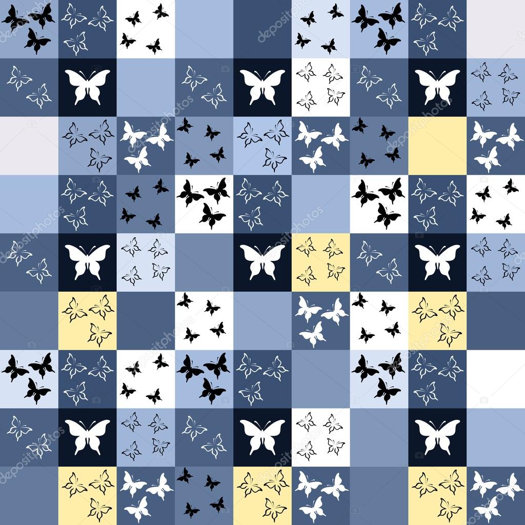 Seamless blue mosaic with butterfly motif