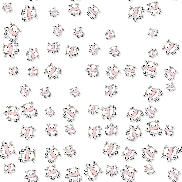 Seamless cartoon cows pattern with drop shadow on white — Stock Photo, Image