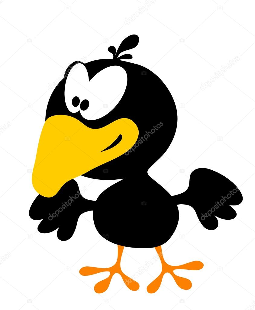 Cartoon smiling crow isolated on white