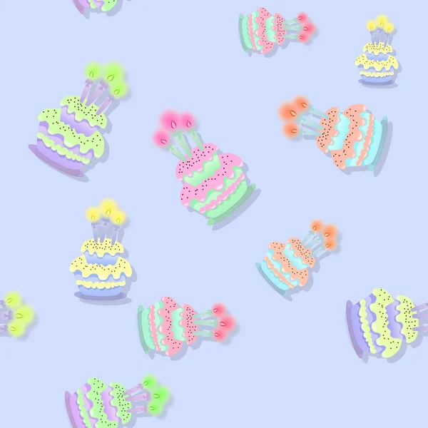 Colored birthday cake seamless pattern on blue — Stock Photo, Image