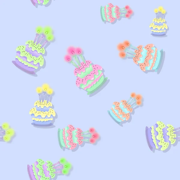 Colored birthday cake seamless pattern on blue