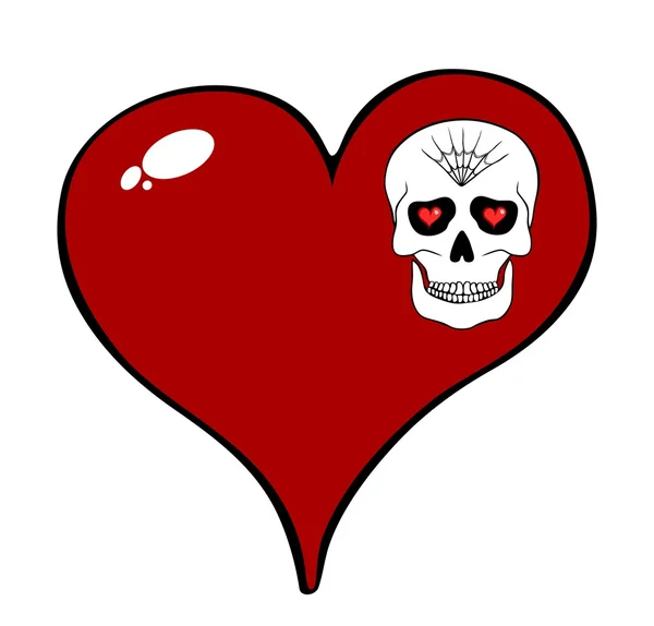 Corazón rojo y motivo del cráneo aislados en blanco — Archivo Imágenes Vectoriales