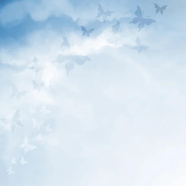 Blue sky drawing with butterflies and copy space — Stock Photo, Image