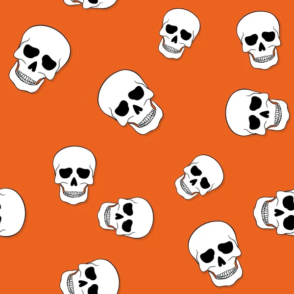 Seamless mönster med dödskallar på orange bakgrund — Stockfoto