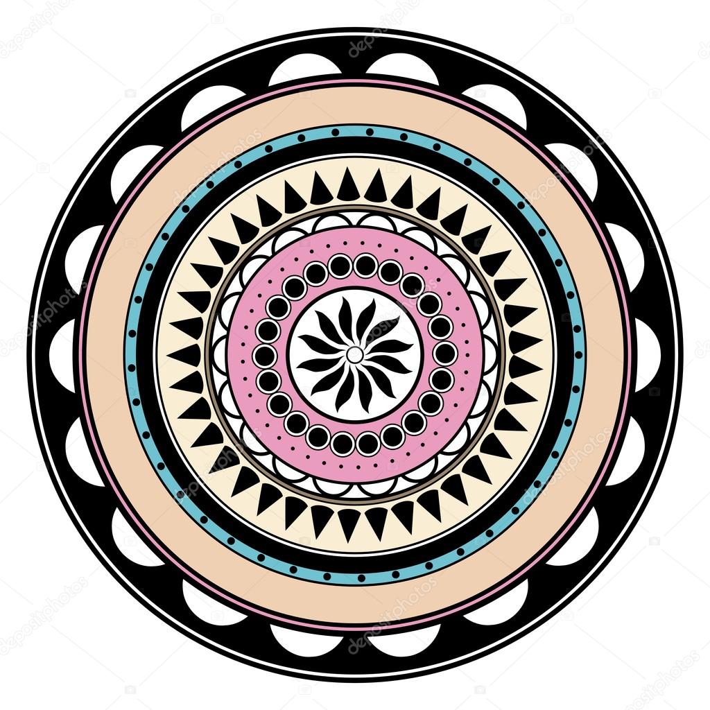 Pastel colored hand drawn zentangle mandala element