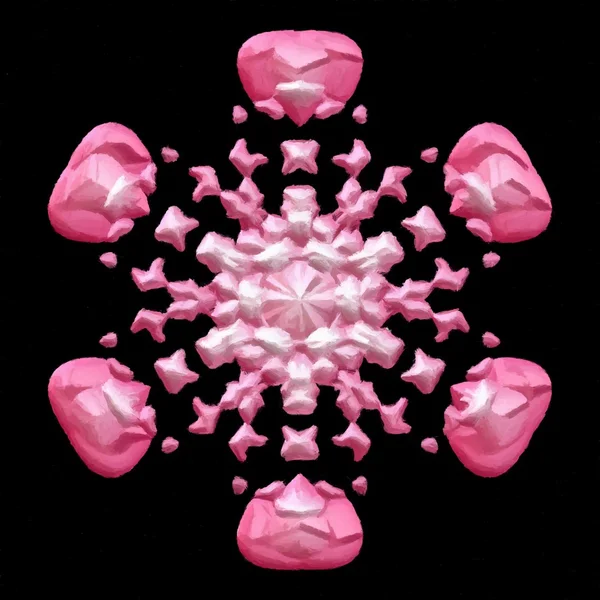 Floco de neve rosa isolado em preto. Desenho digital — Fotografia de Stock