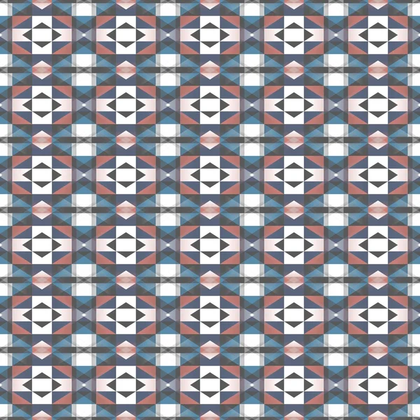 Seamless geometrical pattern in blue, white, red and dark grey — Stock Photo, Image