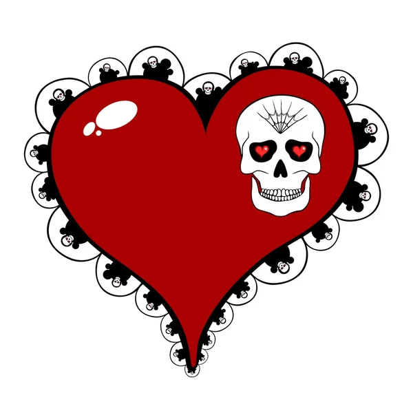 Rött hjärta med dödskalle motiv isolerad på vit — Stock vektor
