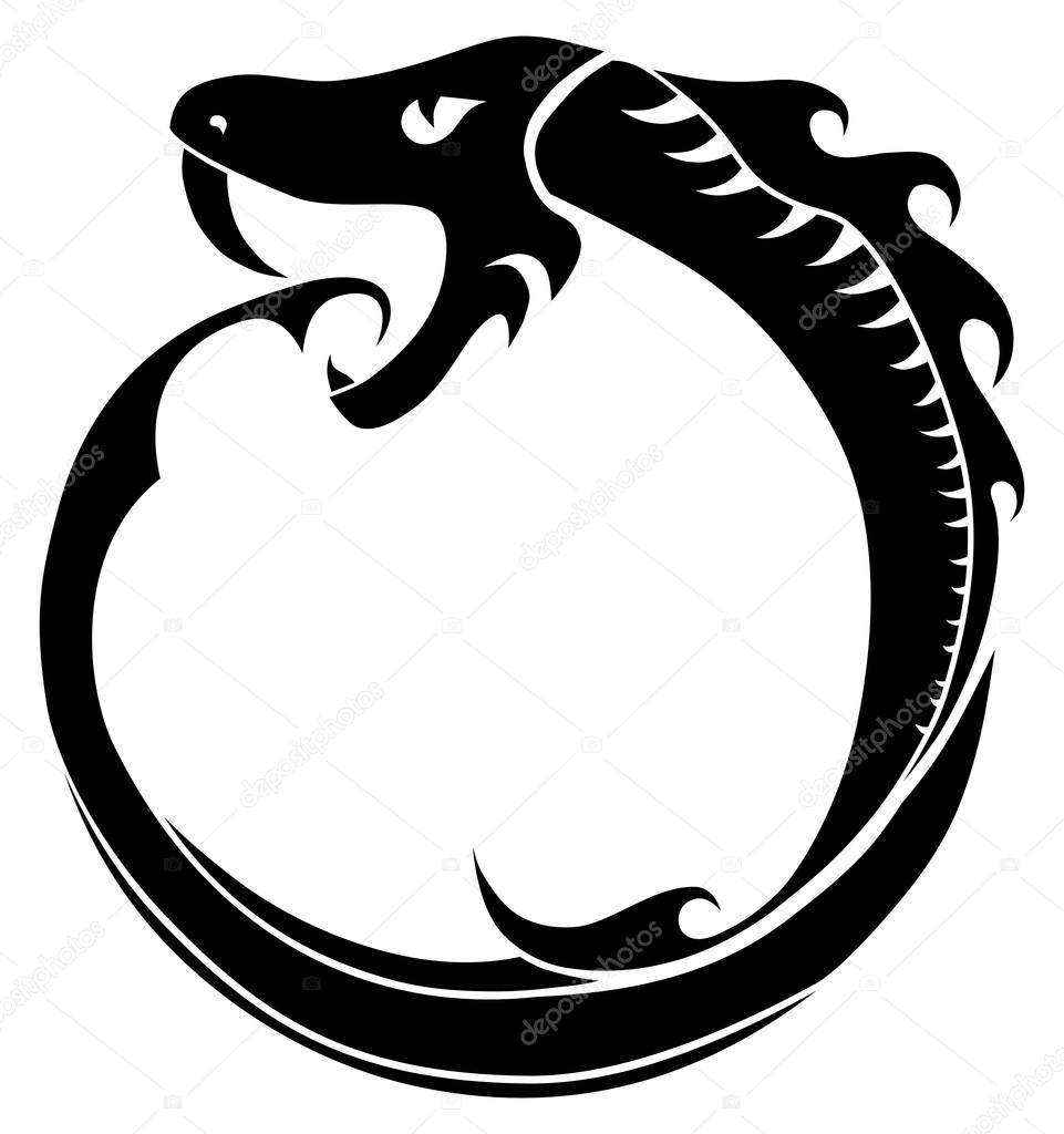 Ouroboros tattoo (snake eating its own tail) isolated on white Stock