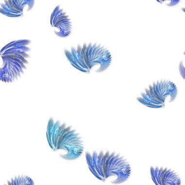 Seamless blue colored fractal wings pattern on white clipart