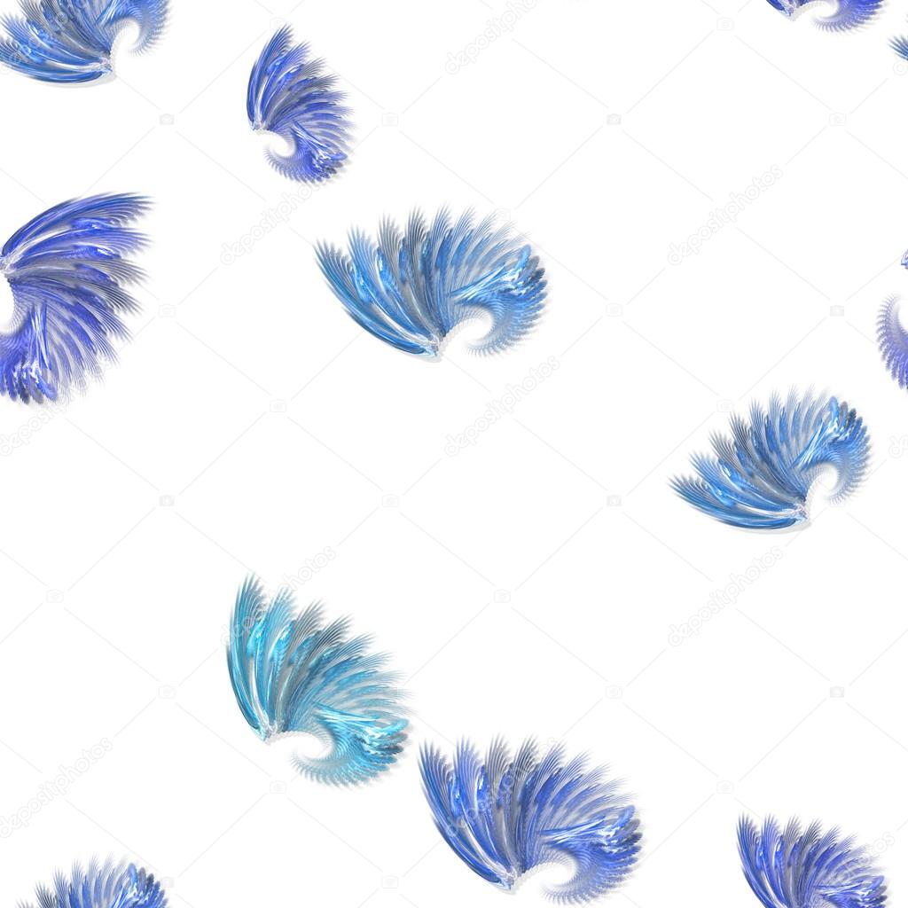 Seamless blue colored fractal wings pattern on white